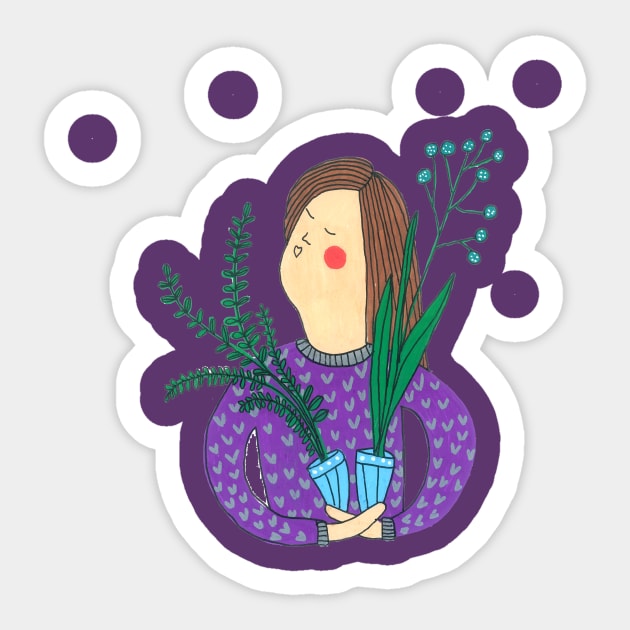 Lady With Plants Sticker by DoodlesAndStuff